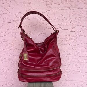 Badgley Mischka Red Sloughy Handbag Large Zippers Gold